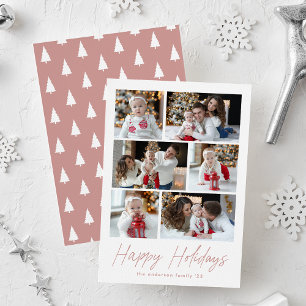 Frohe Feiertage Dusty Rose Script 6 Foto Collage Feiertagskarte