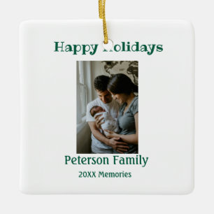 Frohe Feiertage Familie Foto grünes Weihnachten fa Keramikornament