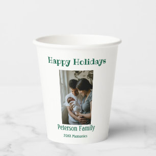 Frohe Feiertage Familie Foto grünes Weihnachten fa Pappbecher