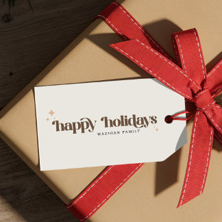 Frohe Feiertage Familie Retro Schrift Weihnachten Geschenkanhänger