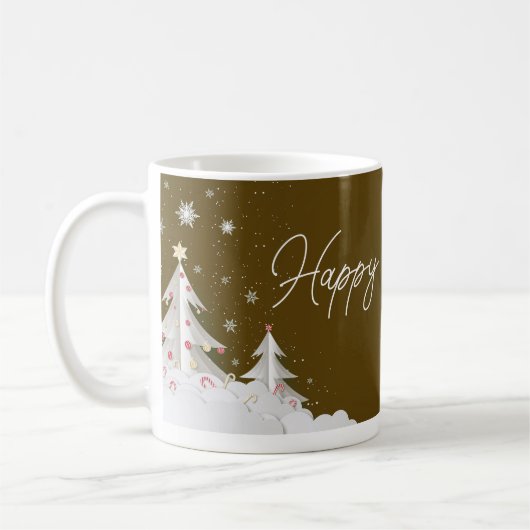 Frohe Feiertage – Festiver Winterbrauner Becher Kaffeetasse (Links)