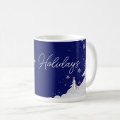 Frohe Feiertage – Festlicher Winter-Blauer Becher Kaffeetasse (VorderseiteRechts)