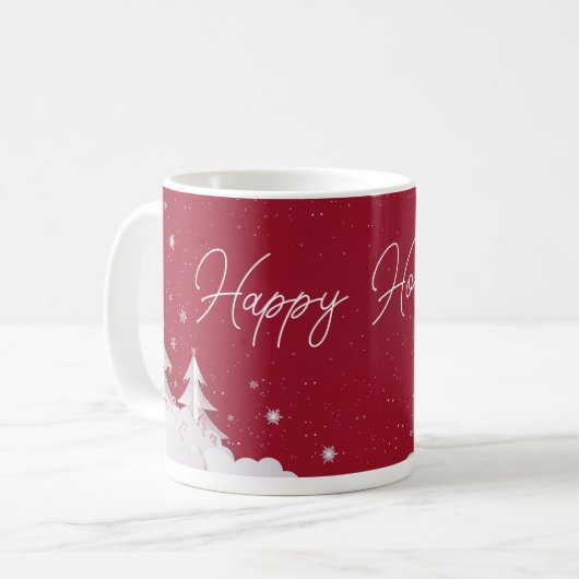 Frohe Feiertage – Festlicher Winter Ruby Red Beche Kaffeetasse (Vorderseite Links)