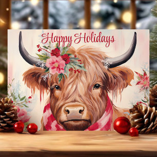 Frohe Feiertage Florale Highland-Kuh Weihnachten