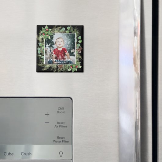 Frohe Feiertage Foto Grünpflanzen Quadrat Magnet (In Situ (Kühlschrank))