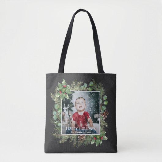 Frohe Feiertage Foto Grünzeug Tasche (Vorderseite)