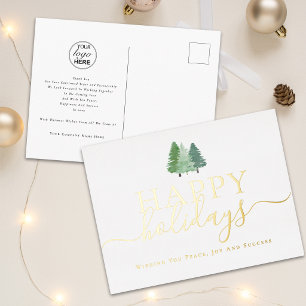 Frohe Feiertage Geschäft Logo Weihnachtsbäume Gold Folien Feiertagspostkarte