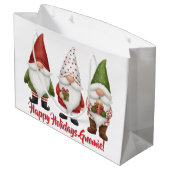 Frohe Feiertage Gnomie Große Geschenktüte (Rückseite Schrägansicht)