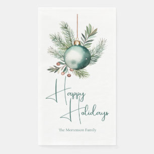 Frohe Feiertage Individuelles grünes Ornament Weih Serviette