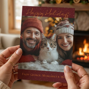 Frohe Feiertage Katze Mama Papa Elegantes Foto  Feiertagskarte