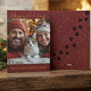 Frohe Feiertage Katze Mama Papa Elegantes Foto  Feiertagskarte
