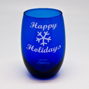 Frohe Feiertage Kobalt-Blau-Stemless Wein-Glas
