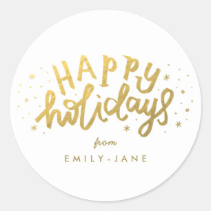 Frohe Feiertage Lettering Gold Weihnachten Runder Aufkleber