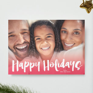 Frohe Feiertage Lettering Rosa Weihnachts-Fotokart Feiertagskarte