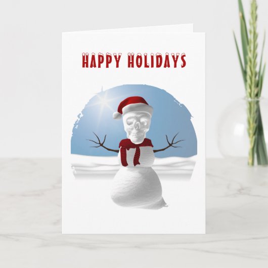Frohe Feiertage. Lustiger Schneemann mit Totenkopf Karte (Vorderseite)