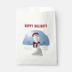 Frohe Feiertage. Lustiger Totenkopf-Schneemann Geschenktütchen