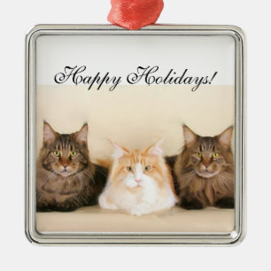 Frohe Feiertage Maine-Waschbärkatzenverzierung Silbernes Ornament