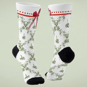 Frohe Feiertage Mistelzweig Rote Schleife Socken