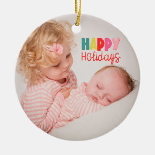 Frohe Feiertage mit Foto-Weihnachtsgruß Keramik Ornament