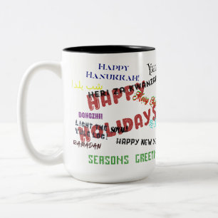 Frohe Feiertage! Mit Liste der Feiertage. Zweifarbige Tasse