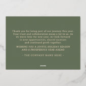 Frohe Feiertage mit Logo Geschäft grün goldfolie (Rückseite)