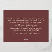 Frohe Feiertage mit Logo Geschäft taupe Goldfolie (Rückseite)