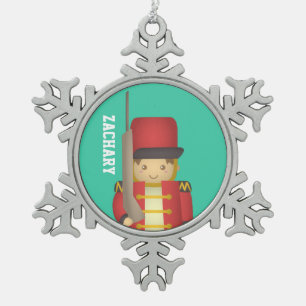 Frohe Feiertage mit Weihnachts-Spielzeugsoldat Schneeflocken Zinn-Ornament