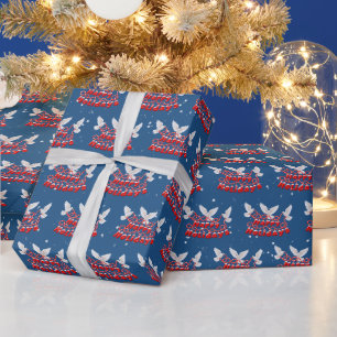 Frohe Feiertage mit weißen Tauben und Schneeflocke Geschenkpapier