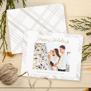 Frohe Feiertage Modernes Minimal Plaid Foto Feiertagskarte