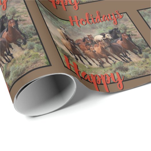Frohe Feiertage Mustangs Geschenkpapier (Rolleneckpunkt)
