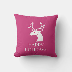 FROHE FEIERTAGE Pink & White Weihnachts-Rentiere Kissen
