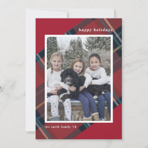 Frohe Feiertage Rot und Blau Kariert Weihnachtsfot Feiertagskarte