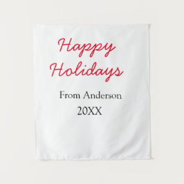 Frohe Feiertage Rote Liebe Familienname JahrChri Wandteppich