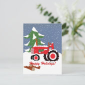 Frohe Feiertage! Roter Traktor Feiertagspostkarte (Stehend Vorderseite)