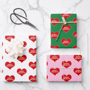 FROHE FEIERTAGE Rotes Herz Liebe Geschenkpapier Set