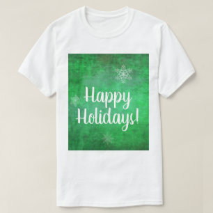 Frohe Feiertage Schneeflocken auf Grün T-Shirt