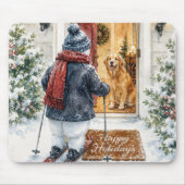 Frohe Feiertage Schneemann auf Skiern Mousepad (Vorne)