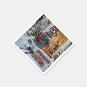 Frohe Feiertage Schneemann auf Skiern Serviette (Ecke)