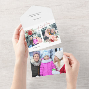 Frohe Feiertage Skript Floral Diagonal 2-Foto All In One Einladung