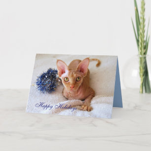 Frohe Feiertage Sphinx-Katze Mit Blauem Lametta-Ka Feiertagskarte