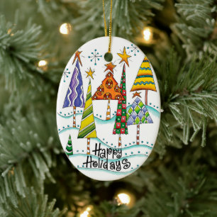 Frohe Feiertage! Süße Weihnachtsbäume mit Sternen Keramik Ornament