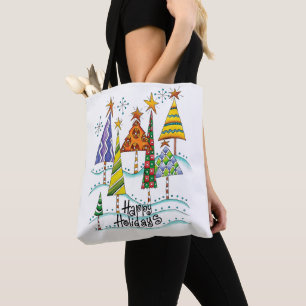 Frohe Feiertage! Süße Weihnachtsbäume mit Sternen Tasche