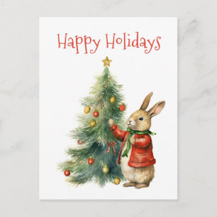 Frohe Feiertage - Süßer Hase mit einem Weihnachtsb Postkarte
