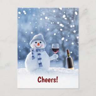 Frohe Feiertage Süßer Wein und Schneemann Prost Feiertagspostkarte