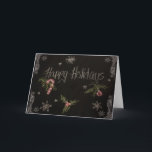 Frohe Feiertage Tafel-Karte Feiertagskarte<br><div class="desc">Karte des Vintagen inspirierten glücklichen Feiertags- und Weihnachtsgrußes. Dieses Ausrüstungsbeschreibungen meine eigene ursprüngliche von Hand gezeichnete Tafeltypographie mit tatsächlichen Kreidezeichnungen einer Zuckerstange,  der Stechpalmenbeeren,  der Verzierung und der Schneeflocken,  zum des Spaßes und des festlichen Feiertags anzubieten wünscht….</div>