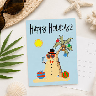 Frohe Feiertage Tropischer Sand Schneemann Weihnac Postkarte
