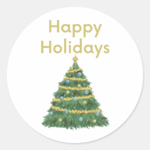 Frohe Feiertage und Weihnachtsbaum in Gold Runder Aufkleber