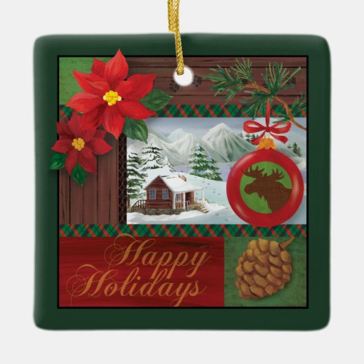 Frohe Feiertage Verzierung Keramikornament (Vorderseite)