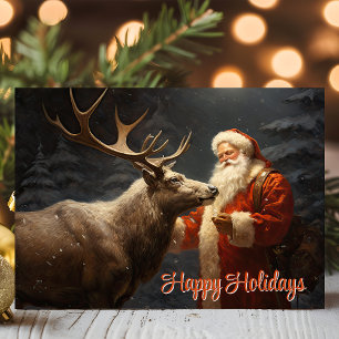 Frohe Feiertage Vintage Santa und Rentiere Feiertagskarte