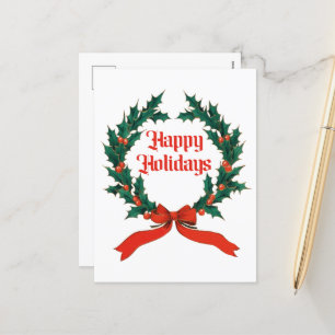 Frohe Feiertage Vintage-Stechpalme-Weihnachtskranz Feiertagspostkarte